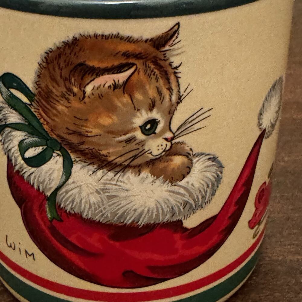 Christmas Kitten Vintage Mug Potpourri Press 1989 Made in Korea Cat Kitty Cup - Picture 6 of 11